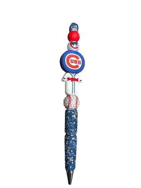Chicago Cubs Decorative Baseball-Themed Pen With Glitter & Beads